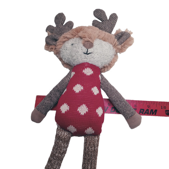 Anthropologie Sock Monkey Reindeer Plush Christmas Tree Topper Rare 2016 Toy - Picture 9 of 10